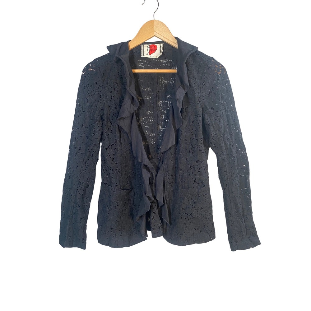 Free People Navy Lace Ruffle Blazer